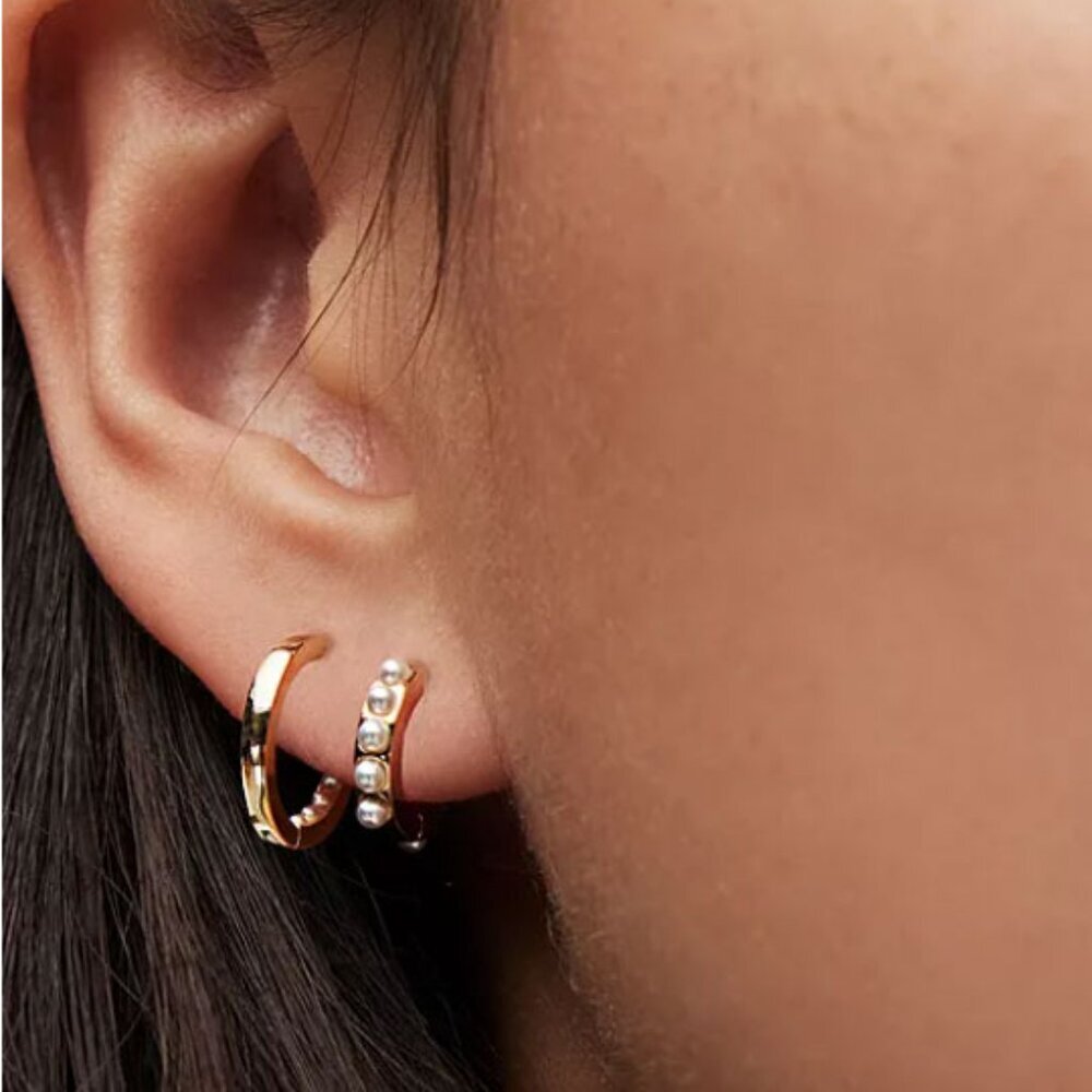 ALLSAINTS Pearl Huggie Hoop Earrings Set